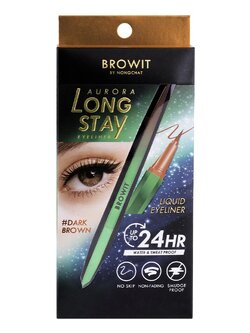 Browit Aurora Long Stay Eyeliner 0.5G #DARK BROWN บราวอิท น้องฉัตร ออโรร่าลองสเตย์อายไลน์เนอร์ 0.5G อายไลน์เนอร์หัวพู่กันหัวแปรง 0.05MM ติดทน กันน้ำ กันเหงื่อ ไม่แพนด้า สี ดาร์กบราวน์