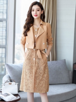 ชุดเซ็ทเดรสและเสื้อสูทสีน้ำตาลอ่อน ส่งฟรี ems
