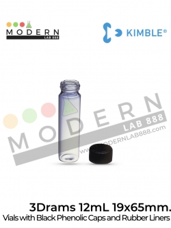 3Drams 12mL 19x65mm. ขวดVials with Black Phenolic Caps and Rubber Liners