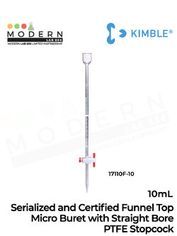 Serialized and Certified Funnel Top Micro Buret with Straight Bore PTFE Stopcock, 10ml