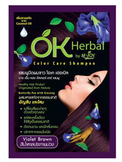 OK Herbal Color Care Shampoo 30 ml. #Violet Brown แชมพูปิดผมขาว โอเค เฮอเบิล 30 มล. สีน้ำตาลประกายม่วง ผสมสารสกัดจากธรรมชาติอัญชันและโสม ปราศจากแอมโมเนีย