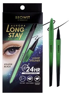 Browit Aurora Long Stay Eyeliner 0.5G #SUPER BLACK บราวอิท น้องฉัตร ออโรร่าลองสเตย์อายไลน์เนอร์ 0.5G อายไลน์เนอร์หัวพู่กันหัวแปรง 0.05MM ติดทน กันน้ำ กันเหงื่อ ไม่แพนด้า สี ซุปเปอร์ แบล็ค