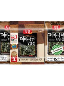 สาหร่ายยังบัน สาหร่ายทะเลอบปรุงรส สาหร่ายเกาหลี Dongwon Yangban Laver สาหร่ายย่าง แพ็ค 3 ซอง 15 กรัม