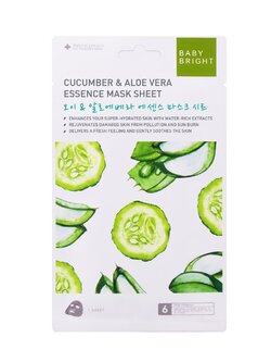 Baby Bright Cucumber & Aloe Vera Essence Mask Sheet 20G เบบี้ไบร์ท คูคัมเบอร์แอนด์อโลเวร่าเอสเซนต์มาส์กชีท 20G สูตรเติมความชุ่มชื่น ผิวฉ่ำน้ำ จำนวน 1 ชิ้น ขนาด 20 กรัม/ชิ้น