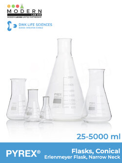 ขวดรูปชมพู่ / Erlenmeyer Flasks, Conical, Narrow Neck, PYREX