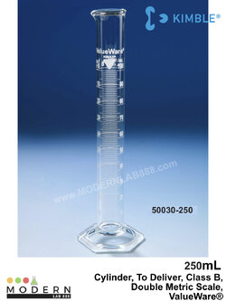 250mL., Cylinder, To Deliver, Class B, Double Metric Scale, ValueWare®