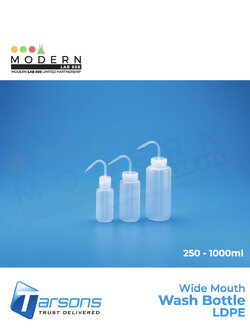 ขวดฉีดน้ำกลั่นแบบปากกว้าง / Washing Bottle, Wide Mouth, LDPE, "Tarsons"