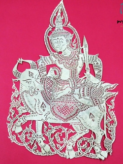 พระอิศวรทรงโค หนังแกะสลักแท้