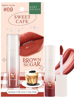 Baby Bright Sweet Cafe Shiny Tint #09 BROWN SUGAR 2.8g เบบี้ไบร์ท สวีทคาเฟ่ไชน์นี่ทินท์ 2.8g. ลิปทินท์เนื้อเจล ติ้นทาปาก สีชัด บางเบาไม่ตกร่อง สี 09 บราวน์ชูการ์