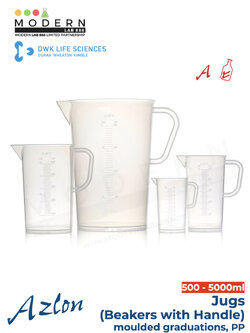 บีกเกอร์มีหูจับ พลาสติก PP แบบสเกลตัวนูน / Jug, moulded graduations, PP, "AZLON"