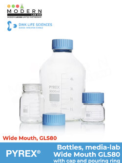 ขวดมีเดียปากกว้าง GLS80 / Bottles, media-lab, Wide Mouth with cap and pouring ring, PYREX