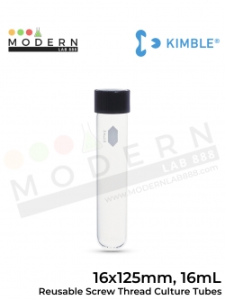 16 x 125mm, 16mL หลอดทดลองแบบหนาใช้ซ้ำได้พร้อมฝาเกลียว / Reusable Screw Thread Culture Tubes with Unattached Caps and Rubber Liners