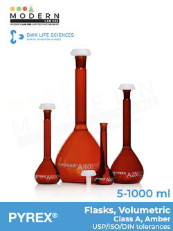 ขวดวัดปริมาตรสีชา / Volumetric Flasks, Class A, Amber, PYREX