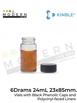 6 Drams 24mL 23x85mm. ขวดVials with Black Phenolic Caps and Polyvinyl-faced Liners