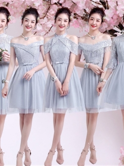 ชุดเดรสออกงานสีเทา ใส่ได้ทั้งงานกลางวันและกลางคืน ส่งฟรี ems