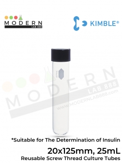 20 x 125mm, 25mL หลอดทดลองแบบหนาใช้ซ้ำได้พร้อมฝาเกลียว / Reusable Screw Thread Culture Tubes with Unattached Caps and Rubber Liners