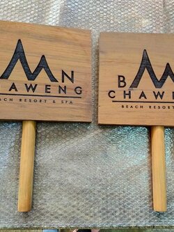 งานป้ายไม้สัก cnc ฉลุอักษรลงสี