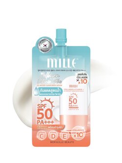 (แบบซอง) MILLE COLLAGEN VITAMIN PLUS WATERY SUNSCREEN SERUM SPF50 PA+++ 6G. มิเล่ เซรั่มกันแดดวิตามิน สูตรน้ำ พร้อมบำรุงผิวSPF50 PA+++ ขนาด 6 กรัม