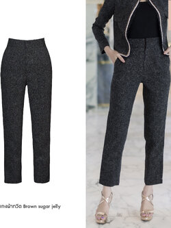 AMATA กางเกงผ้าทวีตลายทาง Tweed O clock Pants สีดำ