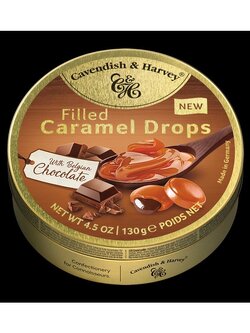 ลูกอม Cavendish & Harvey 100% แท้ จากเยอรมัน ลูกอมรสผลไม้ เข้มข้น อร่อยมาก ทำจากน้ำผลไม้จริงๆ รส Filled Caramel Choco Drops ขนาด 130 กรัม