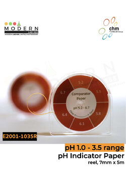 กระดาษวัดค่า pH ช่วง 1.0-3.5 แบบม้วน, ยาว 5 เมตร / pH Indicator pH 1.0-3.5 range, reel 7mm x 5m