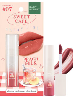Baby Bright Sweet Cafe Shiny Tint #07 PEACH MILK 2.8g เบบี้ไบร์ท สวีทคาเฟ่ไชน์นี่ทินท์ 2.8g. ลิปทินท์เนื้อเจล ติ้นทาปาก สีชัด บางเบาไม่ตกร่อง สี 07 พีชมิลค์