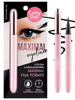 Cathy Doll Maximal Eyeliner 0.7ml. #01 DEEP BLACK เคที่ดอลล์ แม็กซิมอลอายไลน์เนอร์ 0.7 มล. หัวเมจิก กันน้ำ กันเหงื่อ ไม่แพนด้า สี 01 DEEP BLACK