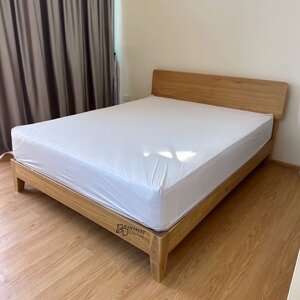 เตียงไม้สักมินิมอล 6ฟุต สีมูจิ