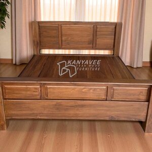 เตียงไม้สัก6ฟุตสีวอลนัท