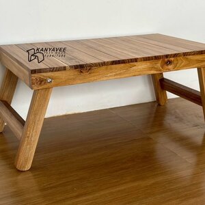 โต๊ะพับญี่ปุ่นไม้สักมินิมอล สีเสี้ยนขาว