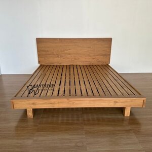 เตียงไม้สักพื้นระแนง 6ฟุต สีธรรมชาติ