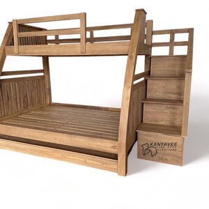 เตียงไม้สัก 2ชั้นมินิมอล สีมูจิ