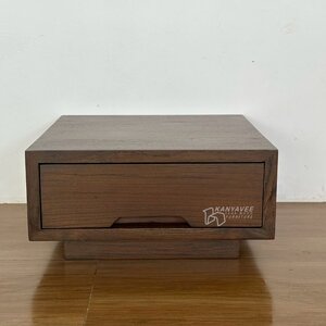 ตู้ลิ้นชักข้างเตียงไม้สัก สีวอลนัทกึ่งเงา