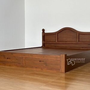 เตียงไม้สักฐานทึบมีลิ้นชัก 6 ฟุต