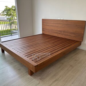 เตียงไม้สักพื้นระแนงขอบมน 6ฟุต สีสักด้าน
