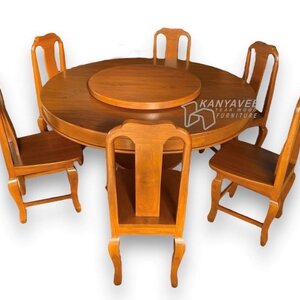 โต๊ะกลมหมุนบนไม้สักอบแห้ง