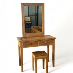 ชุดโต๊ะเครื่องแป้งไม้สัก สีธรรมชาติเคลือบด้าน