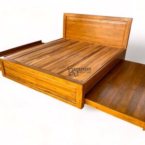 เตียงไม้สักฐานมีถาดรอง 6 ฟุต