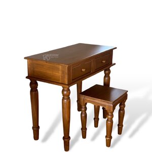 โต๊ะเครื่องแป้งไม้สัก สีสักเข้มกึ่งด้านกึ่งเงา