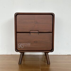 ตู้ข้างเตียงมินิมอลไม้สัก สีวอลนัท