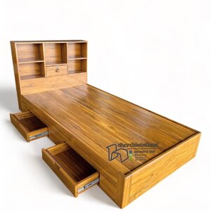 เตียงไม้สัก 3.5 ฟุต สีสักทอง