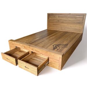 เตียงไม้สักฐานทึบรุ่นheadbox 5 ฟุต