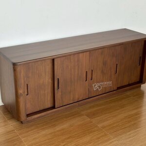 ตู้ทีวีมินิมอลไม้สัก สีวอลนัทอ่อน