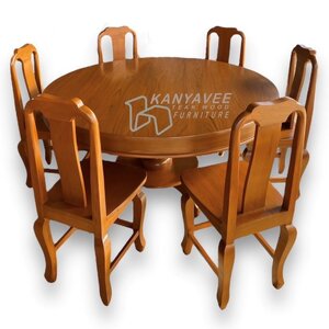 ชุดโต๊ะกลมไม้สักอบแห้ง