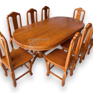 ชุดโต๊ะวงรีเก้าอี้ไม้สัก8ที่นั่ง