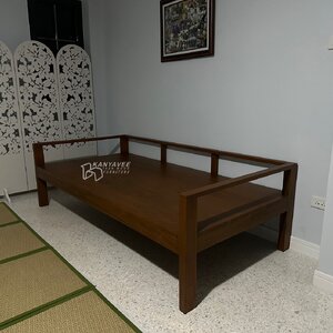 โซฟาไม้สักมินิมอล สีวอลนัท