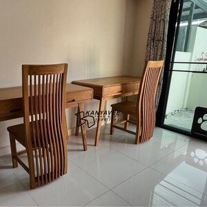 ชุดโต๊ะทำงานมินิมอลไม้สัก สีธรรมชาติ