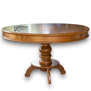 โต๊ะกลมไม้สัก สีสักแก่