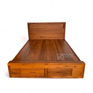 เตียงไม้สักมินิมอล รุ่นheadbox 5 ฟุต สีสักด้าน