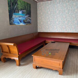 ชุดรับแขกตัวLหัวม้วนขาคู้ไม้สัก